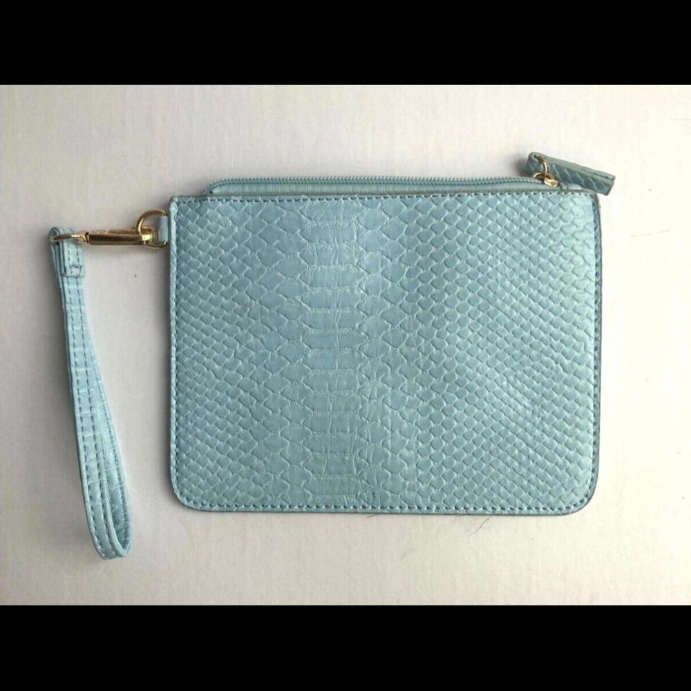 Jules Kae Wristlet Light Blue Pouch Snakeskin